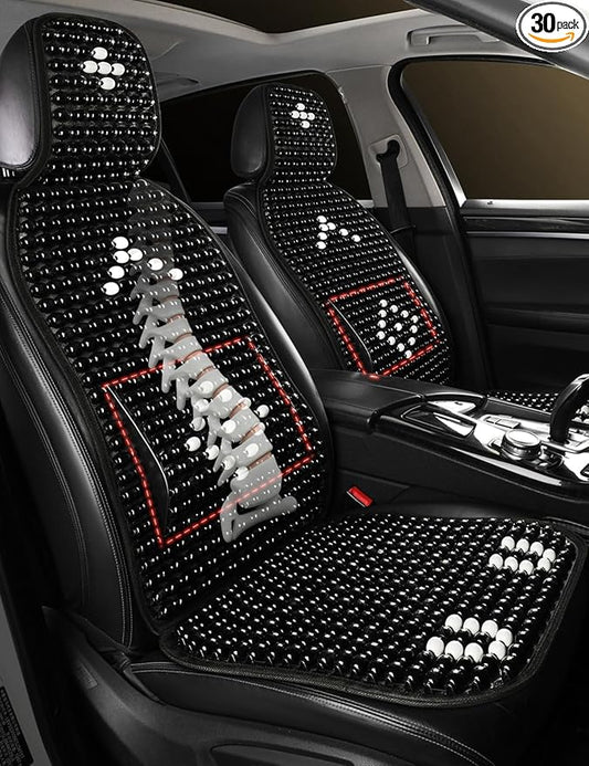 Wood Beaded Car Seat Cover Massaging Breathable Cooling Natural Wood Bead Cushion Universal Fit for Sedan, SUV & Truck. The Ergonomic Lumbar Support Can Relieve Painful from Long Trips