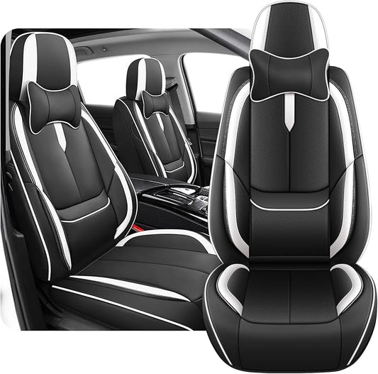 Fit for 98% of Mercedes Benz Car Seat Covers with Headrests, Premium Nappa Leather Seat Cover, Fully Wrapped Protect Modern Style Seat Cover (2-Seat Luxury, Black & White)