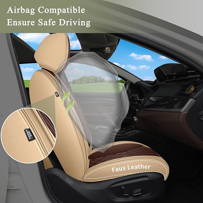 Breathable Car Seat Covers for Toyota Venza 2021 2020 2019 2018 2017 2016 2015 2014 2013 2012 2011 2010 2009, Perforated Leather Full Set 5 Seats, for Toyota Venza Accessories (Beige&Brown)