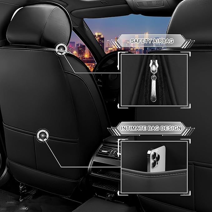 CTDS Car Seat Covers for Nissan Altima 2001-2026, Stylish Sport Seat Cover, Premium Nappa Leather Car Seat Cover. Automobile Seat Covers Sets.(Luxury 5 Seats/Black)