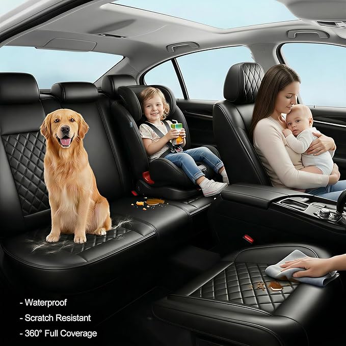 Fit Ioniq Car Seat Covers for Hyundai Ioniq 2017-2026 - Premium Leather, Waterproof, All-Weather, Airbag Compatible, Anti-Slip, Breathable, Easy Install, Seat Protectors, Full Set, Black