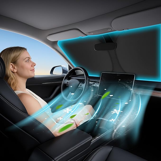 Windshield Sunshade for Toyota Highlander L LE XLE Limited Platinum 2020 2026 - No-Light-Pass Technology, Mirror Cut-Out, Blocks 99% UV Rays, Fade-Resistant, Easy-Fold Highlander Windshield Sun Shade