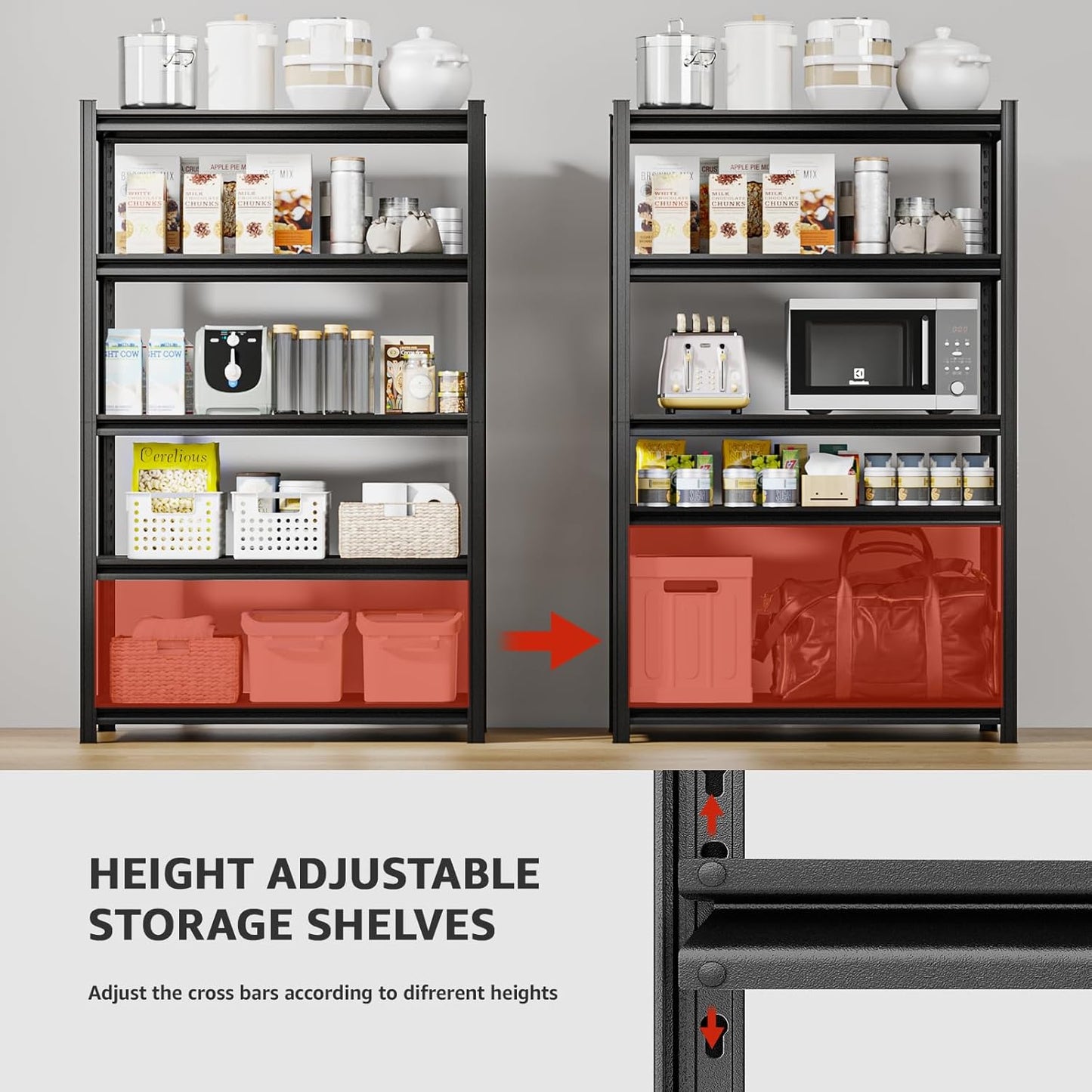 84" H x 47.24" W 5 Tier Metal Garage Shelves, 3000 LBS Adjustable Storage Shelving Unit for Warehouse, Basement, Kitchen, Store Display, Flower Stand, Office, Classroom, 24" D, Black