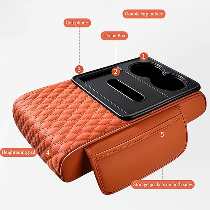Car Armrest Center Console Cover for Toyota Prius (XW20) 2.Gen 2003 2004 2005 2006 2007 2008 2009 2010, Center Console Pad with Cup Holder, Multifunctional Armrest Cushion,A Black+Red