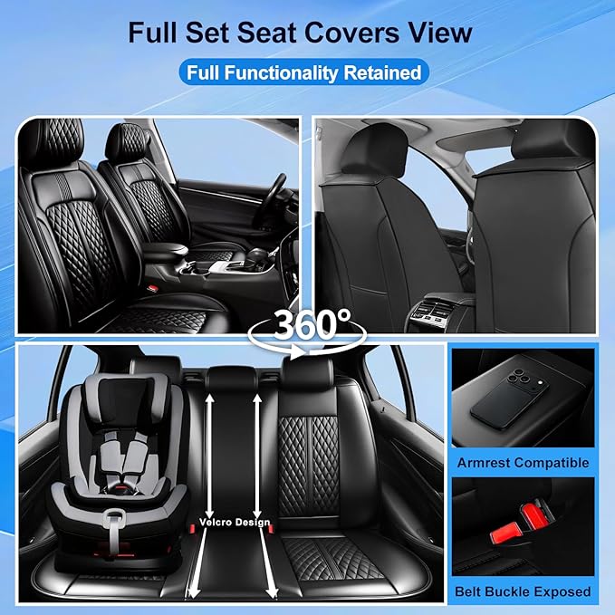 Fit CX-3 Car Seat Covers for Select Mazda CX3 2016-2024, Premium Full Coverage Leather, Airbag Compatible & Scratch-Resistant, Waterproof All Weather Seat Protector, Full Set, Black