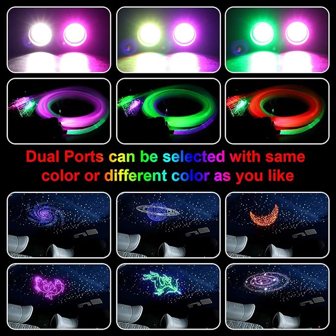 AKEPO New 32W Dual-Head Dual Color RGBW Fiber Optic Lights, 860pcs of Mixed 3 Diameter Optical Fibers in 9.8ft+Music Sound Activated Fiber Optic Star Ceiling Sky Light Kit for Car Headliner Star/Home