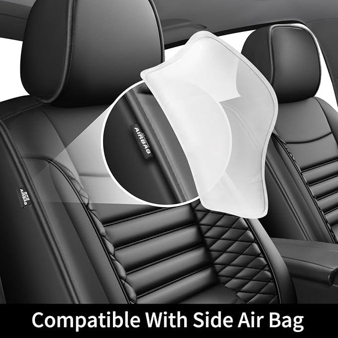 Fit Santa Fe Car Seat Covers for Hyundai Santa Fe 2007-2025 2026 - Upgraded Premium Waterproof & Breathable Leather, Airbag Compatible, All-Weather Seat Cushion Protector (Full Set, Black)
