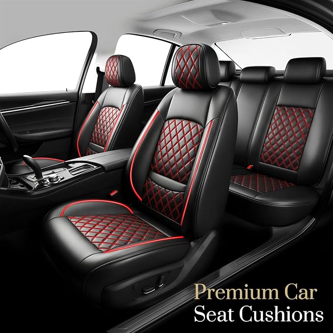 Fit for Equus Seat Covers Compatible with Hyundai Equus 2011-2016 - Waterproof Breathable Leather Automotive Seat Cushions Protector,Airbag Compatible,Full Set 5 Seats(Redline)
