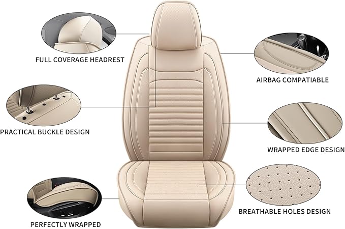 Car Seat Covers Full Set Fit for Toyota RAV4 Hybrid 2016-2026, Premium Faux Leather Car Seat Protector,Breathable Anti-Slip Full Wrapping Edge Seat Covers(Beige,Full Set)