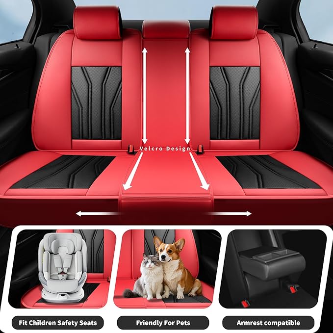 Fit Sonata Car Seat Covers Premium Leather for Hyundai Sonata 2007-2025 2026. Waterproof， Breathable, Scratch-Resistant & All-Weather Seat Cushion Protector（Full Set,Red&Black