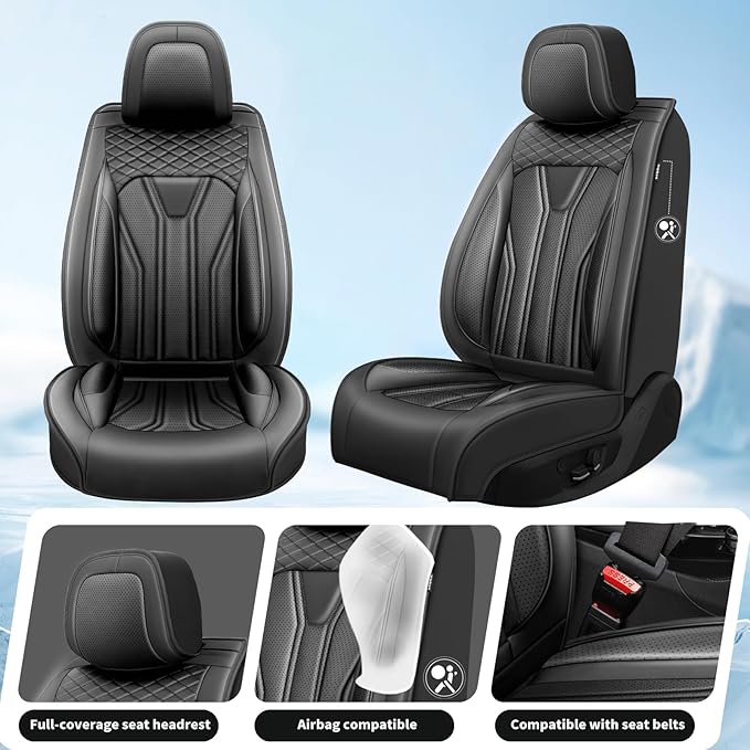 Fit Rogue Car Seat Covers Compatible with Nissan Rogue 2011-2025 2026 - Full Set Premium Leather， Waterproof Breathable， All-Weather Seat Cushion Protecto&Airbag Compatible （All Black