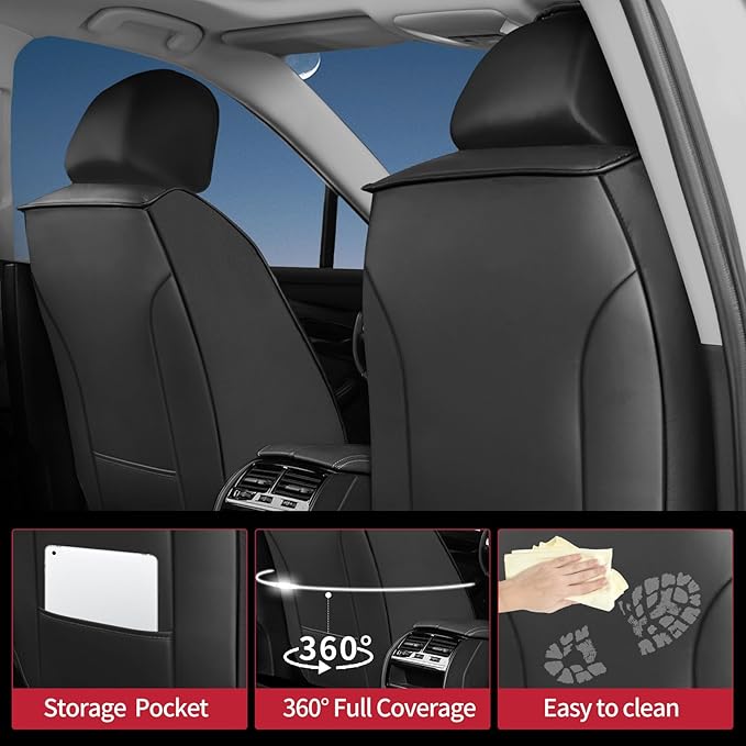 Fit Santa Cruz Car Seat Covers for Hyundai Santa Cruz 2022-2025 2026-Upgraded Premium Waterproof & Breathable Leather,Airbag Compatible, All-Weather Seat Cushion Protector (Full Set,Black+Red)