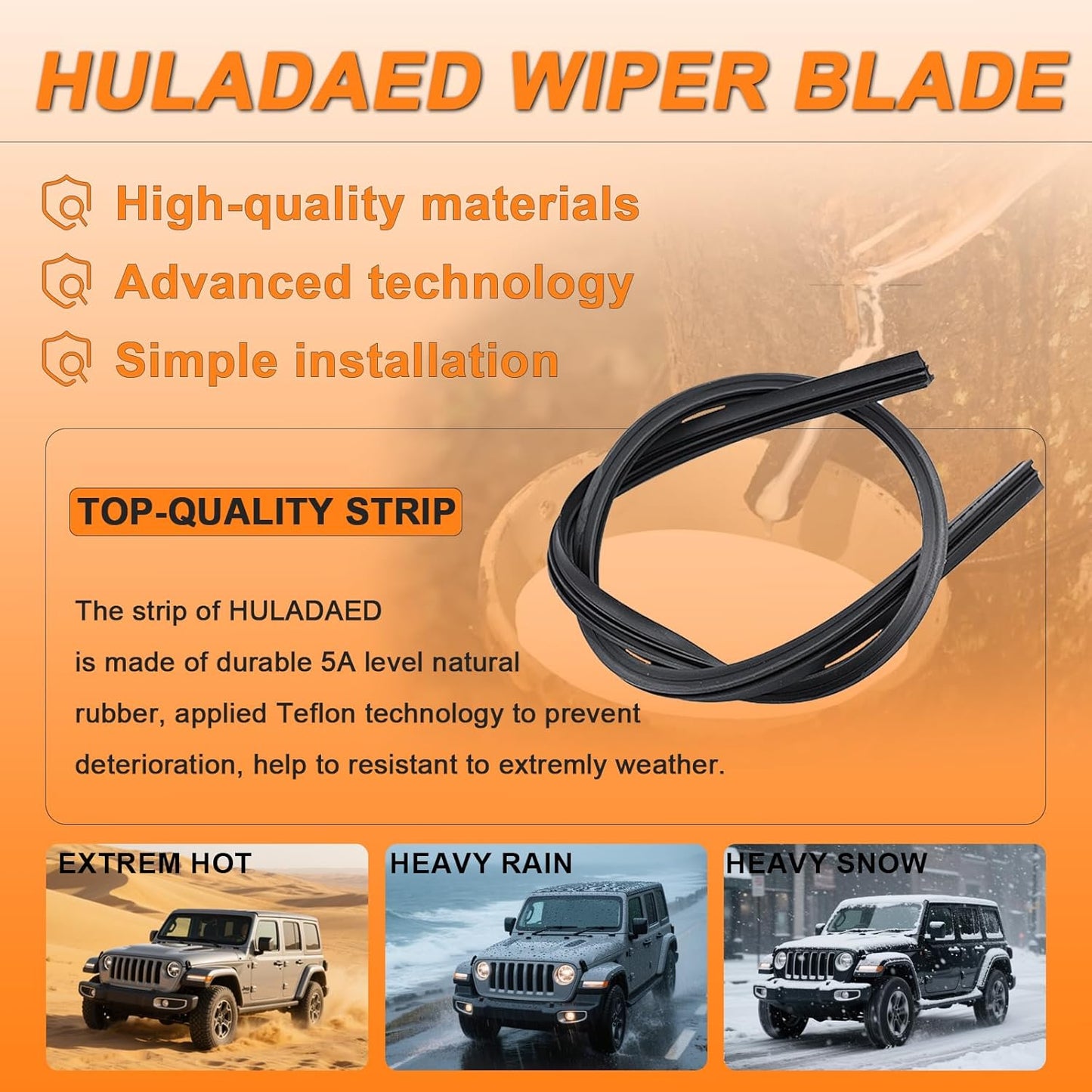 HULADAED® 24''+17''+12'' Windshield Wipers Replacement for Toyota RAV4 2012-2006,Silicone Front Rear Wiper blades for MY Car-All Weather & Quiet(3 PACK)