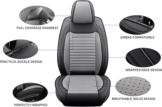 Car Seat Covers Full Set Fit for Toyota Prius 2001-2026, Premium Faux Leather Car Seat Protector,Breathable Anti-Slip Full Wrapping Edge Seat Covers(Black&Gray,Full Set)