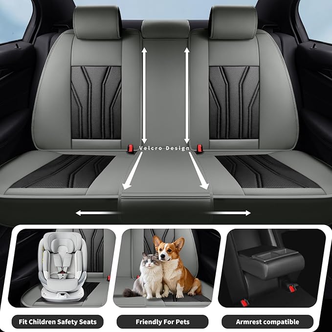 Fit Versa Car Seat Covers Compatible with Nissan Versa 2008-2025 2026 - Premium Leather， Waterproof Breathable， All-Weather Seat Cushion Protecto&Airbag Compatible (2 Front Seat Gray&Black)