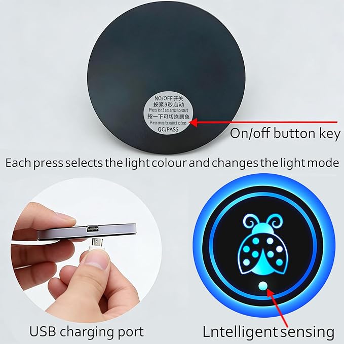 Sports LED Cup Holder Lights for Car,2Pcs LED Light Up Cup Holder Coasters with USB Charging 7 Colors 3 Modes,Waterproof Interior Atmosphere Lamp,Car Decor Accessories Sports Gifts for Women Men