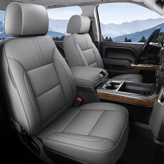 Coverado Silverado Seat Covers Full Set, Faux Leather Car Seat Covers Fit for Chevy Silverado GMC Sierra 2007-2013 & 2019-2026 1500, 2020-2026 2500HD 3500HD Crew Double Extended Cab(Gray)