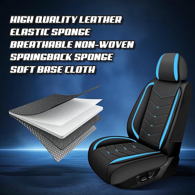 Car Seat Covers for KIA Sedona 2003-2021, Premium Nappa Leather Car Seat Cover, Stylish Sport Seat Covers， Automobile Seat Cover Sets.(Luxury 2 Seats/Black Blue)