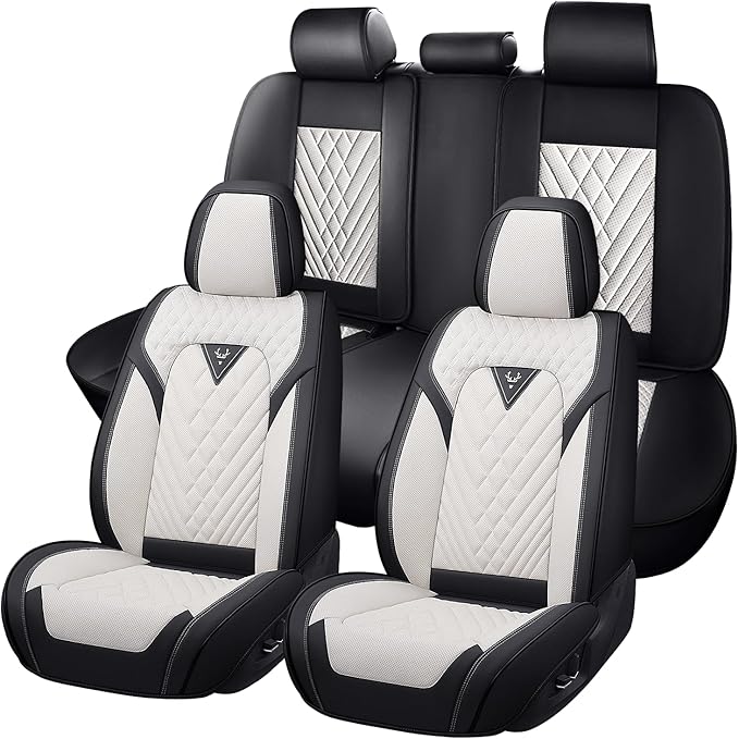 Truck Seat Covers for Ram 3500 2009-2026, Waterproof Premium Leather Full Coverage Car Seat Cover, Muscle Sport Style Auto Interior Seat Cover Sets (Full Set/Black White)