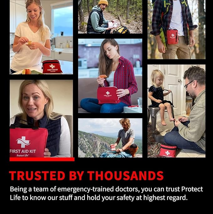 Protect Life Survival First Aid Kit for Home/Business, Camping Survival Kits | Mini Travel First Aid Kit | Camping Equipment | Small Kits for Car | Outdoor Emergency Survivals Pack - 160pcs