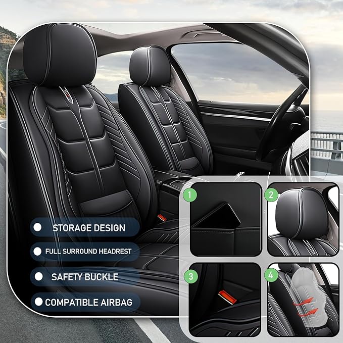 Leather Car Seat Covers Fit for Toyota RAV4 Hybrid 2016-2024, 5 Seater Car Seat Cover, Premium Waterproof, Scratch Resistant Car Interior Accessories (Full Set Black)