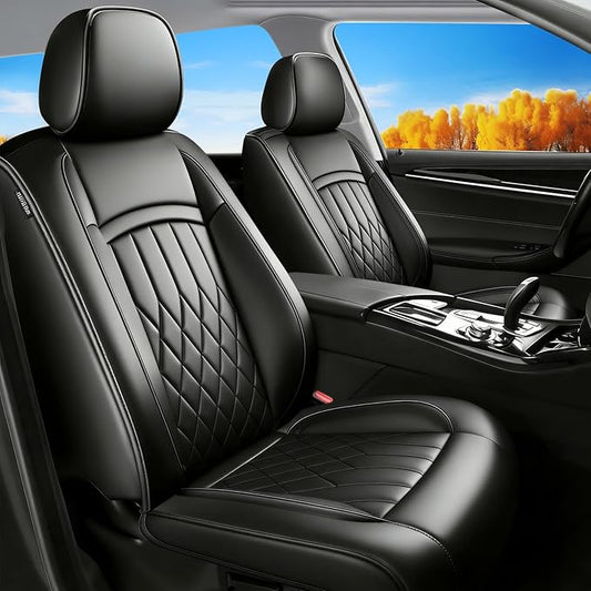 Fit for Equus Seat Covers Compatible with Hyundai Equus 2011-2016 - Waterproof Breathable Leather Automotive Seat Cushions Protector,Airbag Compatible,Only 2 Front seat Covers(Black)