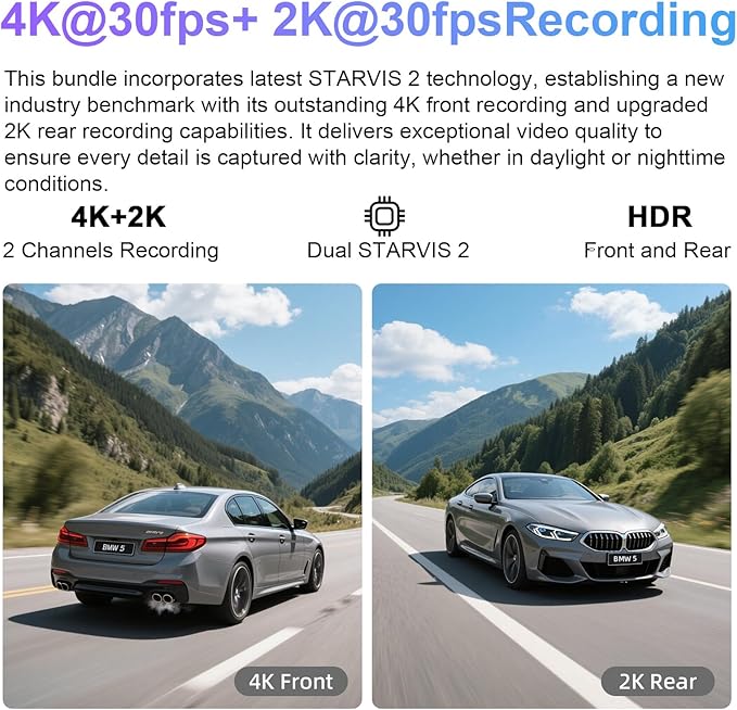 mangoal 4K Front & 2K Rear 2 Channel HDR Dash Cam, Dual STARVIS 2 IMX678 IMX675, Custom Fit for Ford F150 2013-2017 F250/F350 Super Duty 2015-2019(Model B), 5GHz WiFi, GPS, 128GB Card