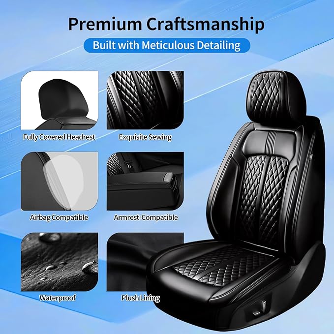 Fit Cruze Car Seat Covers for Select Chevrolet/Chevy Cruze 2011-2019 - Premium Full Coverage Leather, Airbag Compatible, Waterproof & All Weather Seat Cushion Protector, Full Set, Black