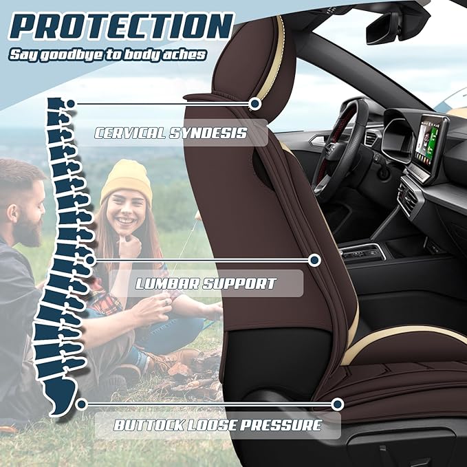 Car Seat Covers for Jeep Grand Cherokee L 2021-2025, Premium Nappa Leather Car Seat Cover, Stylish Sport Seat Covers， Automobile Seat Cover Sets.(Luxury 2 Seats/Coffee Color)