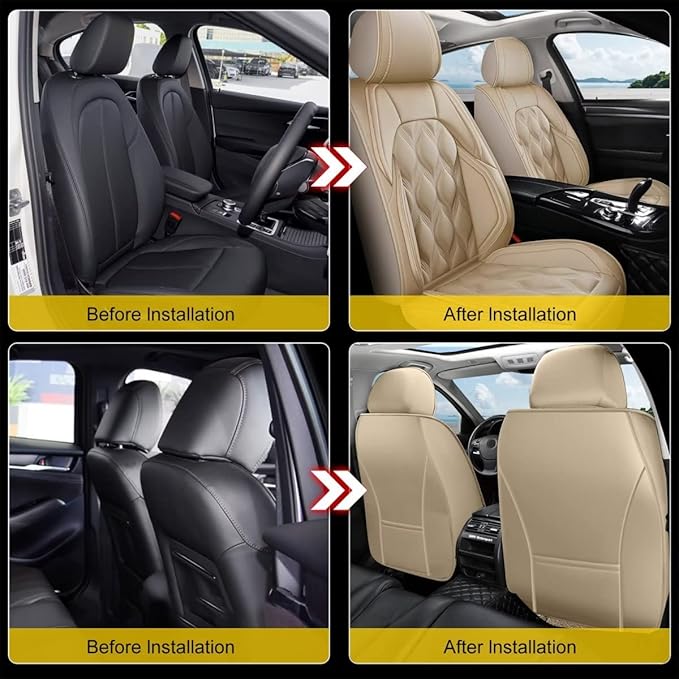 AOMSAZTO Car Seat Covers,2 Front Seats Custom Fit for Subaru Crosstrek 2016-2025 2026,Leather Car Seat Cover Seat Cushion Protector,Airbag Compatible Waterproof Beige