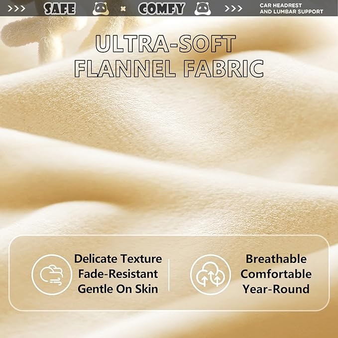 Cute Panda Car Neck Pillow & Lumbar Support Memory Foam Cushion for Driving Adjustable Headrest Waist Pillow for Most Seats (Brown, Headrest & Backrest)