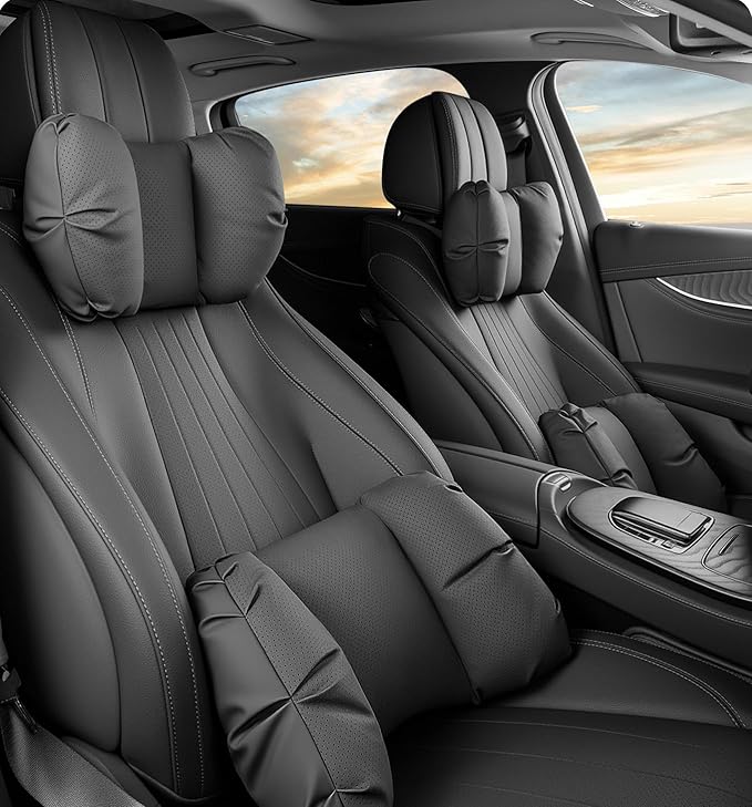 Car Neck Pillow & Lumbar Support for Lexus RZ 550e F Sport 2026+ Ergonomic Breathable Mesh Auto Seat Back Cushion Headrest,Black-Neck & Lumbar Set