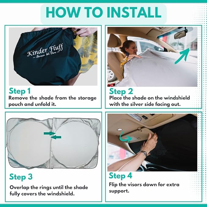 Windshield Sun Shade -Certified 99.87% UVB & 99.02% UVA Car Sun Shade. Award Winning Sunshade - Patented Technology | Compatible for KIA K5 2021-present | Car Shades by Kinder Fluff