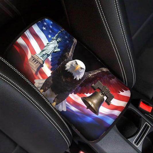 Eagle Liberty Car Center Console Cover Patriotic Car Accessories for Women Men Arm Rest Cover for SUV Sedan Comfortable Car Armrest Cover Pad