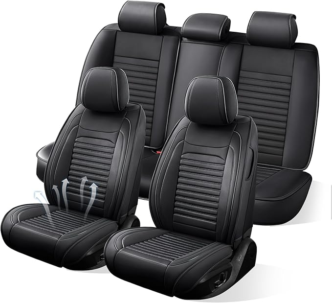 Truck Seat Covers Full Set Fit for Toyota Tacoma 2001-2023, Premium Faux Leather Car Seat Protector,Breathable Anti-Slip Full Wrapping Edge Seat Covers(Black,Full Set)