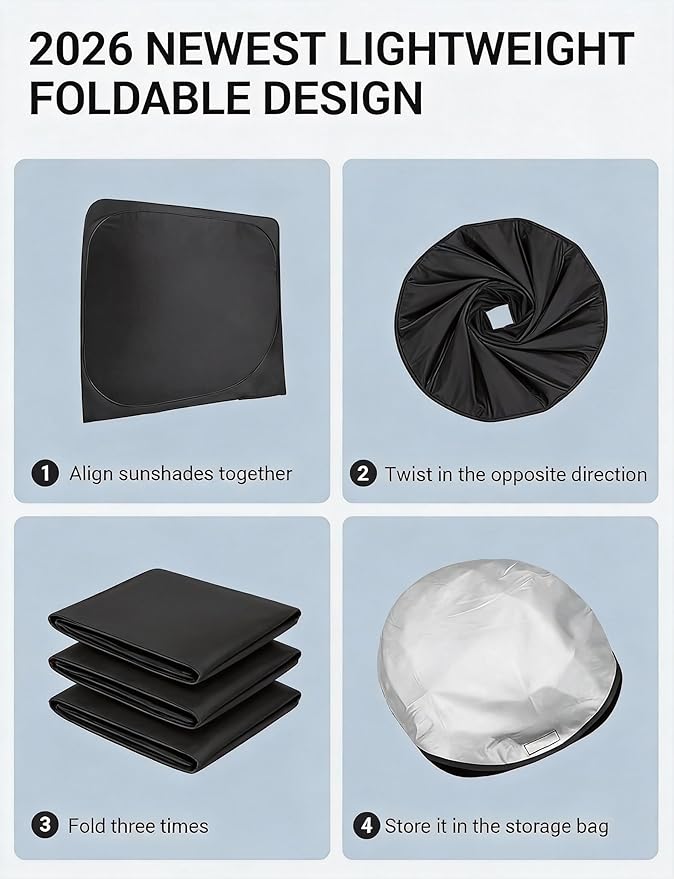 Proadsy Windshield Sun Shade Custom Fit Jeep Wrangler JL JLU & Gladiator JT 2018-2024 2025 2026 4-Layer Foldable Front Sunshade Protector Sun Visor Blocks UV Rays Keep Car Cooler Accessories