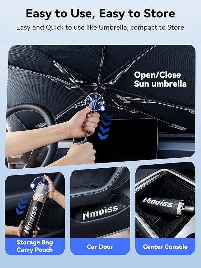Windshield Sun Shade Umbrella for Toyota Corolla & Camry - [Vinyl Coating Heat Shield] Protect Car from Sun Rays & Heat Damage Keep Cool and Protect Interior, Spring Structure Edge