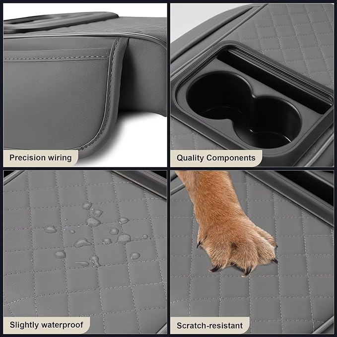 Center Console Cover Fit for Highlander Faux Leather Car Armrest Cushion with Storage Bags, Cup Holder ＆ Phone Storage Multifunctional Middle Console Cover(Grey)