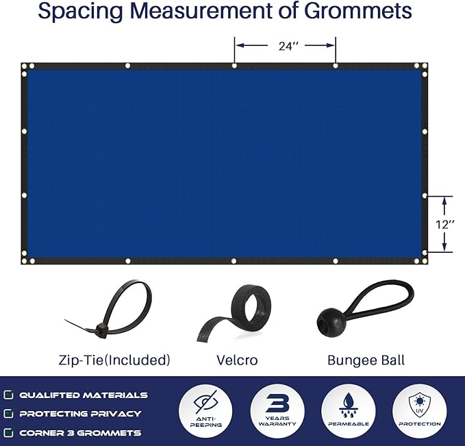 Windscreen4less Privacy Fence Screen Heavy Duty Windscreen Fencing Mesh Fabric Shade Net Cover with Brass Grommtes for Outdoor Wall Garden Yard Pool Deck, 8'x153' Blue