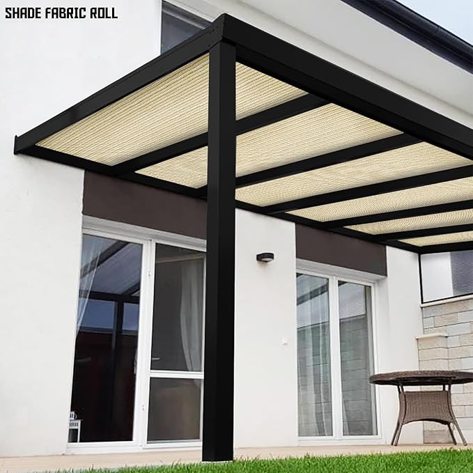 TANG Sun Shade Fabric Roll 8'x37' Shade Cloth for Garden Beige HDPE Mesh Shading Pergola Cover Replacement Canopy, 95% Blockage Sunshades for Outdoor Patio Backyard Plant