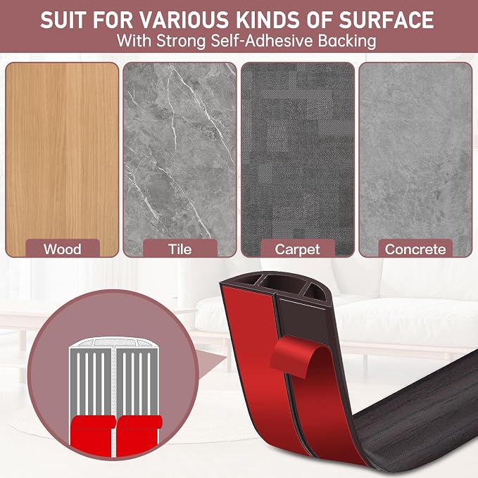 Floor Cord Cover Self Adhesive Cord Hider Floor Extension Cord Covers