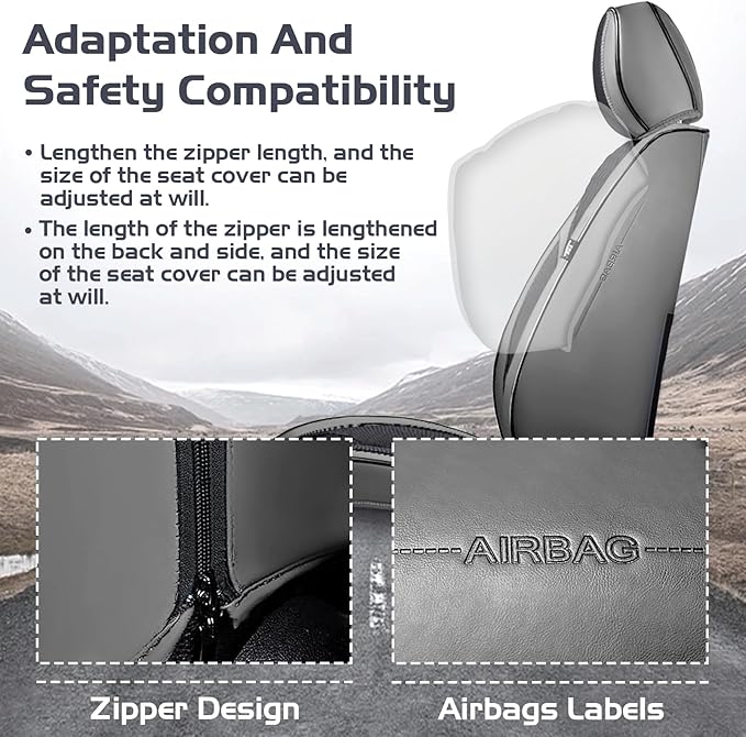 Truck Seat Covers for Ram 2500 2009-2026, Waterproof Premium Leather Full Coverage Car Seat Cover, Muscle Sport Style Auto Interior Seat Cover Sets (Full Set/Gray Black)