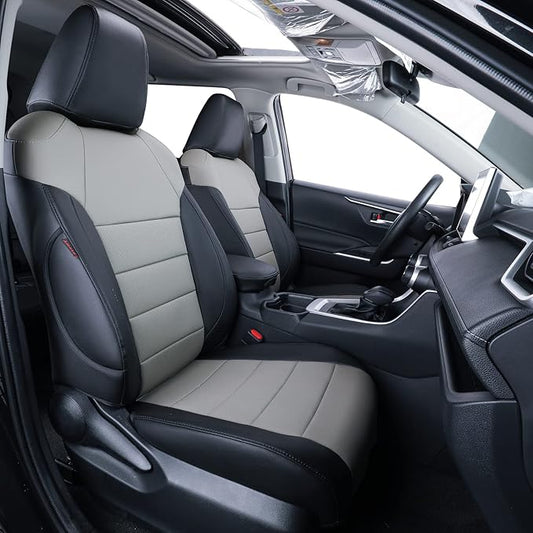 coverdream Custom Fit Seat Covers for Toyota RAV4 Limited,XLE,SE,Platinum,Adventure 2013 2014 2015 2016 2017 2018,Full Coverage Leather Seat Protector (Full Set,Black/Gray)