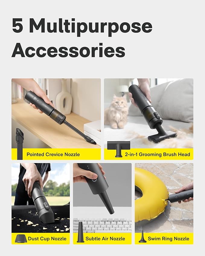 HOTO Handheld Car Vacuum Cleaner Cordless, 4-in-1 Portable Mini Vacuum with 20000Pa Strong Suction, Electric Compressed Air Duster Blower for Car, Desk, Computer, Keyboard, Home, Office Cleaning