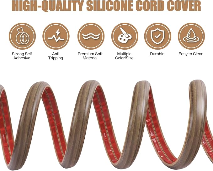 Floor Cord Cover Self Adhesive Cord Hider, 10FT Cable Management, Extension