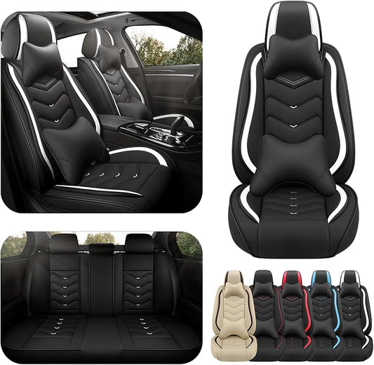 Car Seat Covers for VW Eos 2007-2016, Premium Nappa Leather Car Seat Cover, Stylish Sport Seat Covers， Automobile Seat Cover Sets.(Luxury 5 Seats/Black White)