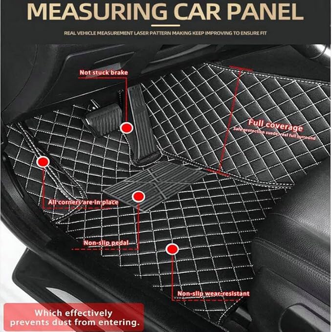 TREGOO All Weather Car Mats Custom Fit Non Slip Floor Mats for 1998-2025 Cars Personalized Leather Protection Pads Suitable for Men Women (Black and White)