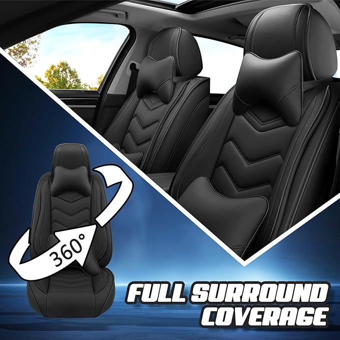 Car Seat Covers for Hyundai Sonata 2002-2025, Premium Nappa Leather Car Seat Cover, Stylish Sport Seat Covers， Automobile Seat Cover Sets.(Luxury 5 Seats/Pure Black)