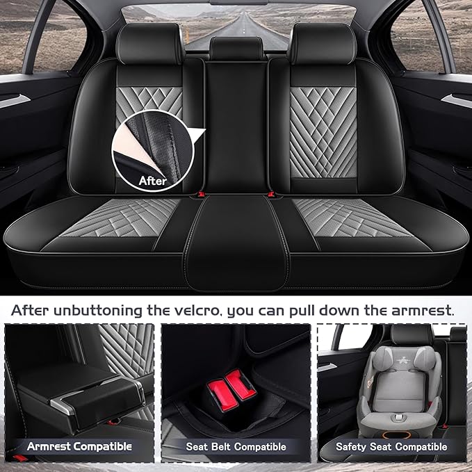 Truck Seat Covers for Ram 1500 2009-2026, Waterproof Premium Leather Full Coverage Car Seat Cover, Muscle Sport Style Auto Interior Seat Cover Sets (Full Set/Black Gray)