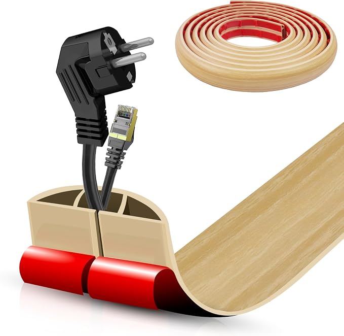 Floor Cord Cover Self Adhesive Cord Hider, 10FT Cable Management, Extension